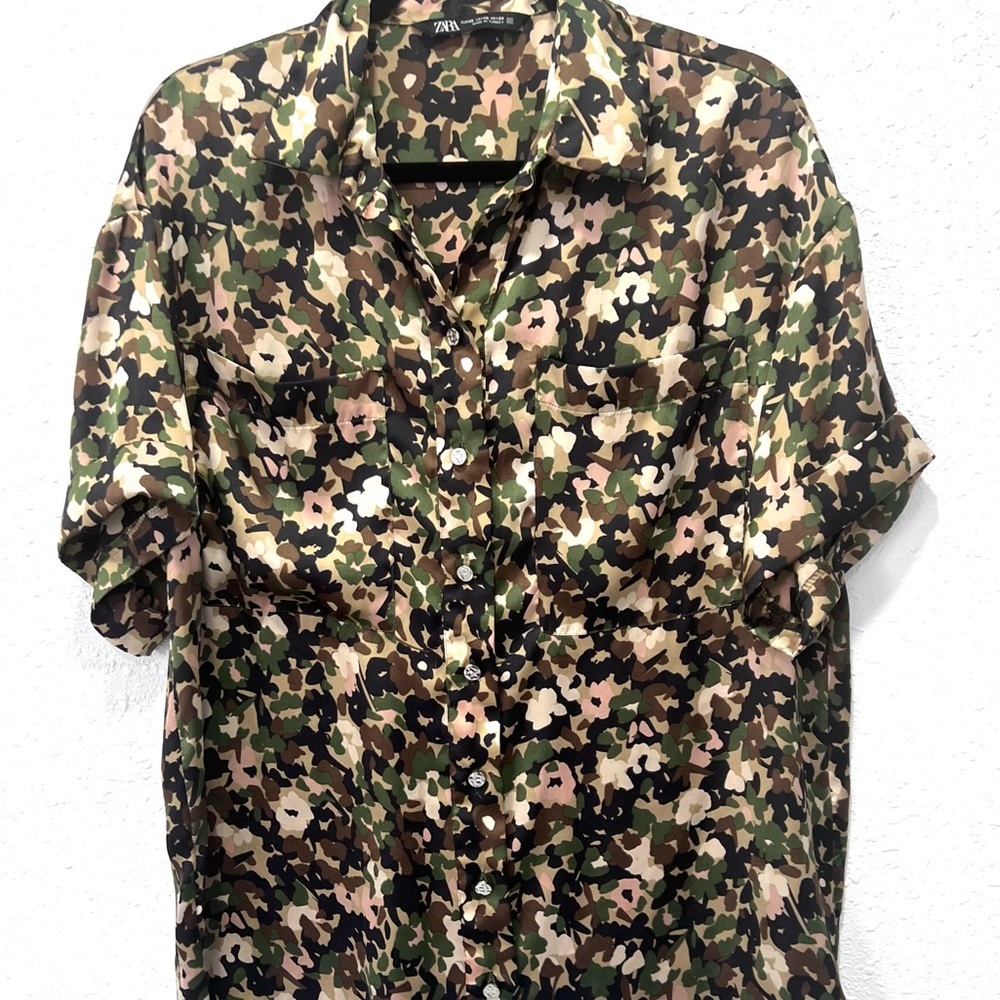 Zara camo‎ oversize Casual Button Down Shirt XS